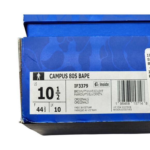 Adidas x BAPE Campus 80s Suede Sneakers 30th Anniversary Brown IF3379 US 10.5 - Picture 9 of 10